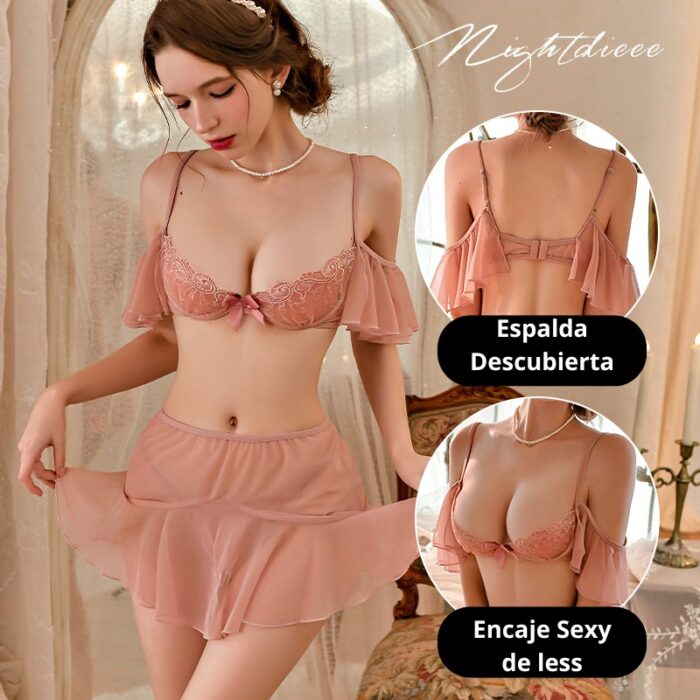 Conjunto Sexy Encaje y Faldita de Gasa Dafne 2149 - Image 7
