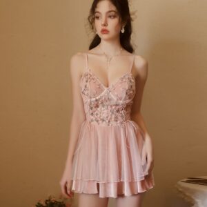 Conjunto Camisolín y Bata de Terciopelo Rose Velvet con Encaje Bordado C5240