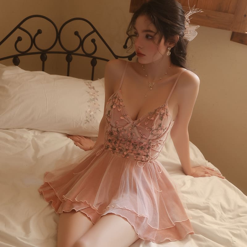 Conjunto Camisolín y Bata de Terciopelo Rose Velvet con Encaje Bordado C5240 - Image 14