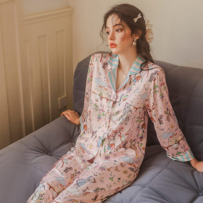 Pijama de Satén Estampado con Camisa Amanecer 4806 - Image 3
