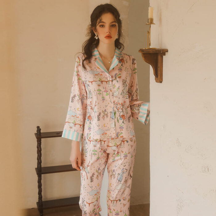 Pijama de Satén Estampado con Camisa Amanecer 4806 - Image 11