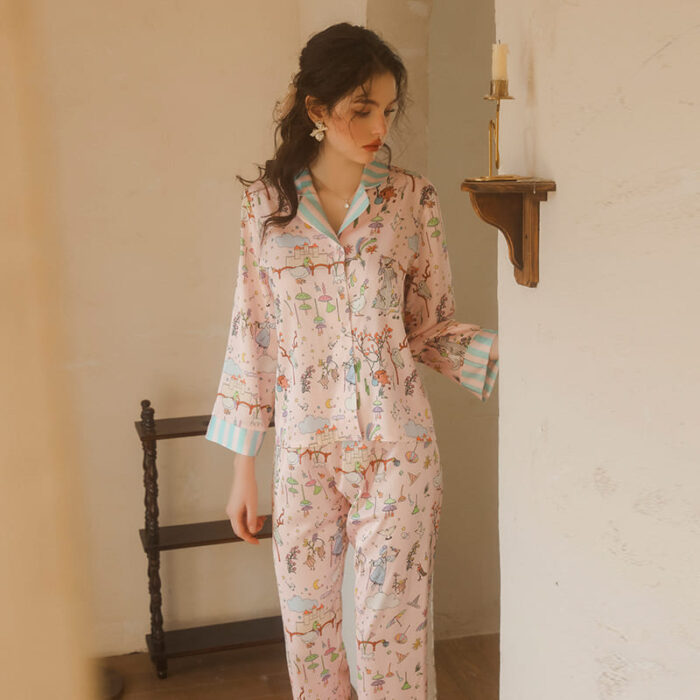 Pijama de Satén Estampado con Camisa Amanecer 4806 - Image 12