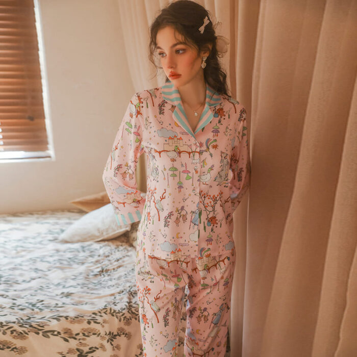 Pijama de Satén Estampado con Camisa Amanecer 4806 - Image 13