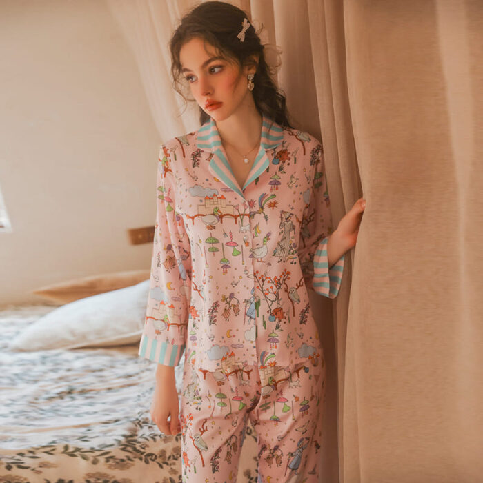 Pijama de Satén Estampado con Camisa Amanecer 4806 - Image 14