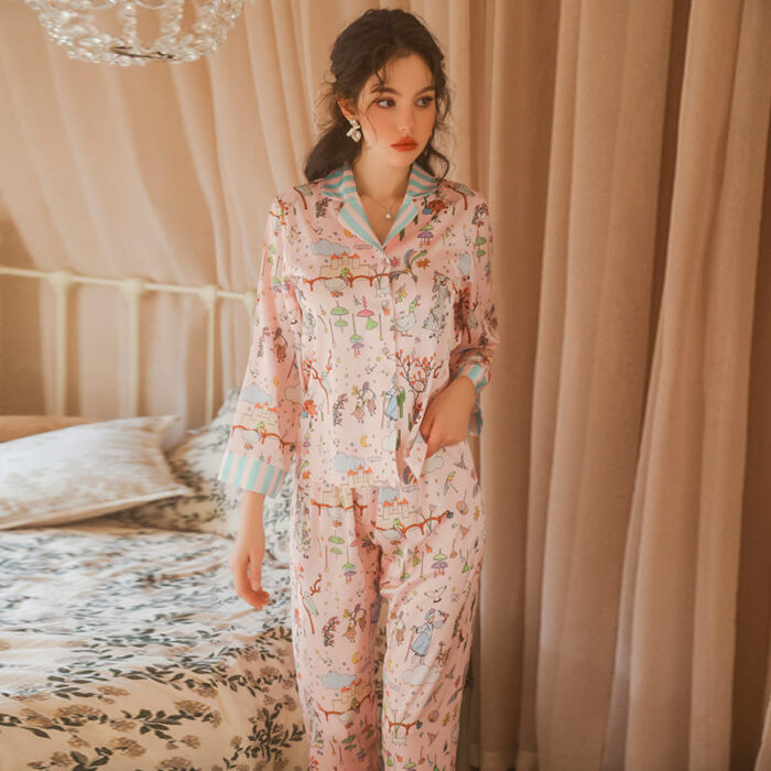 Pijama de Satén Estampado con Camisa Amanecer 4806 - Image 15