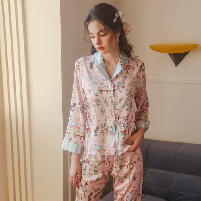 Pijama de Satén Estampado con Camisa Amanecer 4806 - Image 5