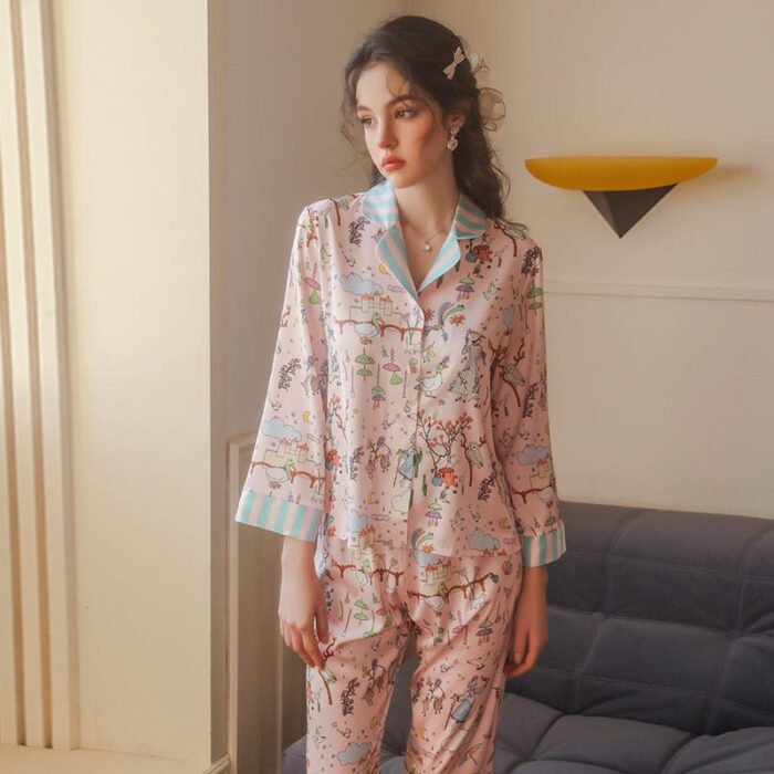 Pijama de Satén Estampado con Camisa Amanecer 4806 - Image 6