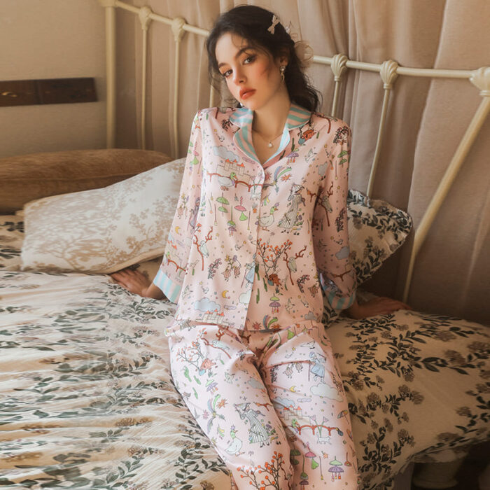 Pijama de Satén Estampado con Camisa Amanecer 4806 - Image 8