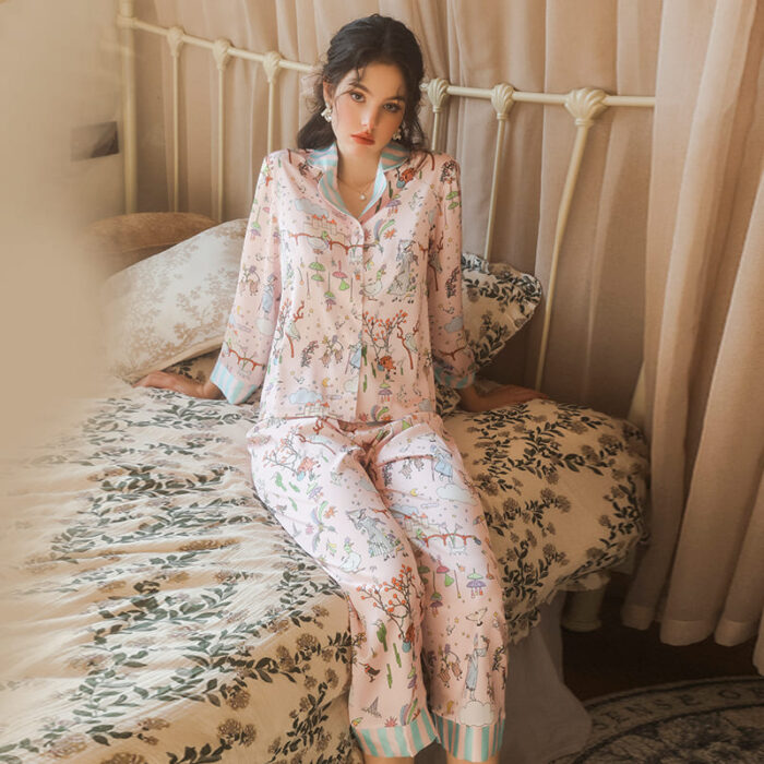 Pijama de Satén Estampado con Camisa Amanecer 4806 - Image 9