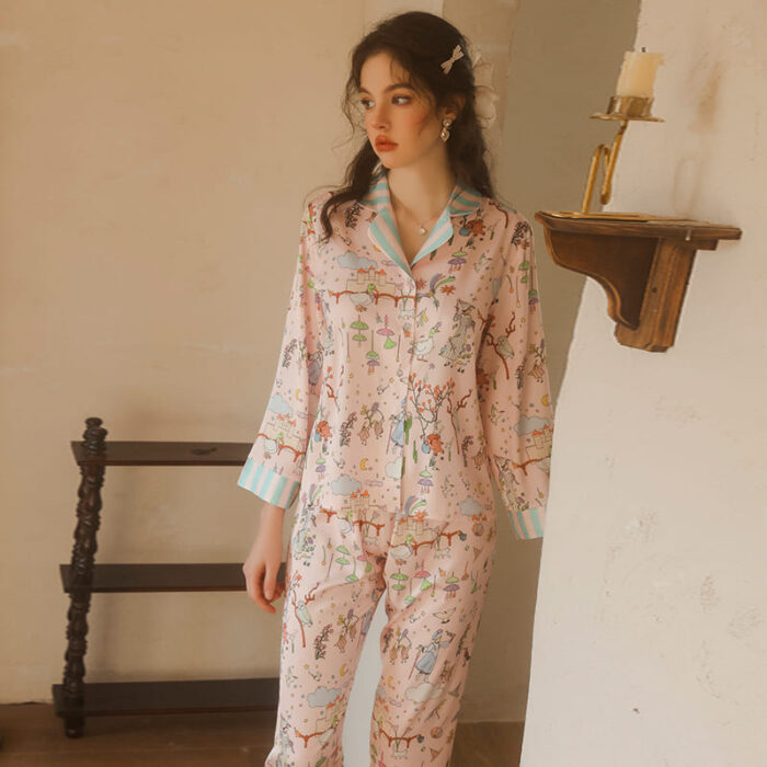 Pijama de Satén Estampado con Camisa Amanecer 4806 - Image 10