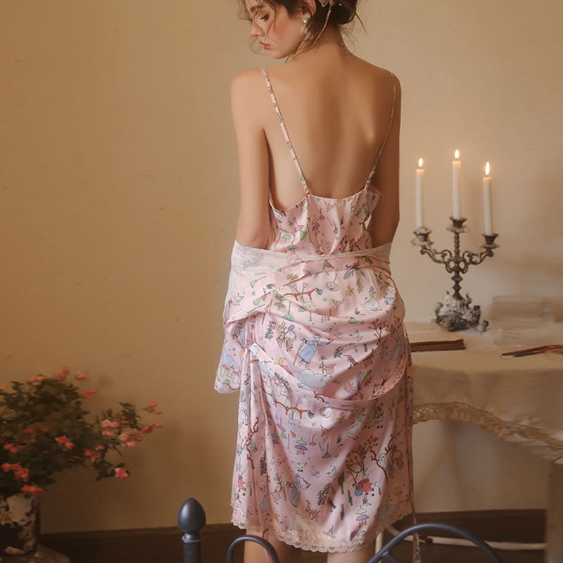 Set de Camisón y Bata de Satén Estampado Amelia 4947 - Image 16