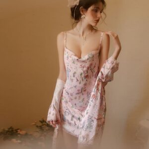 Set de Camisón y Bata de Satén Estampado Amelia 4947