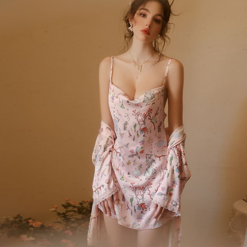 Set de Camisón y Bata de Satén Estampado Amelia 4947 - Image 18