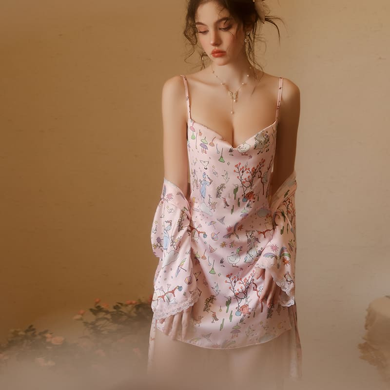 Set de Camisón y Bata de Satén Estampado Amelia 4947 - Image 19