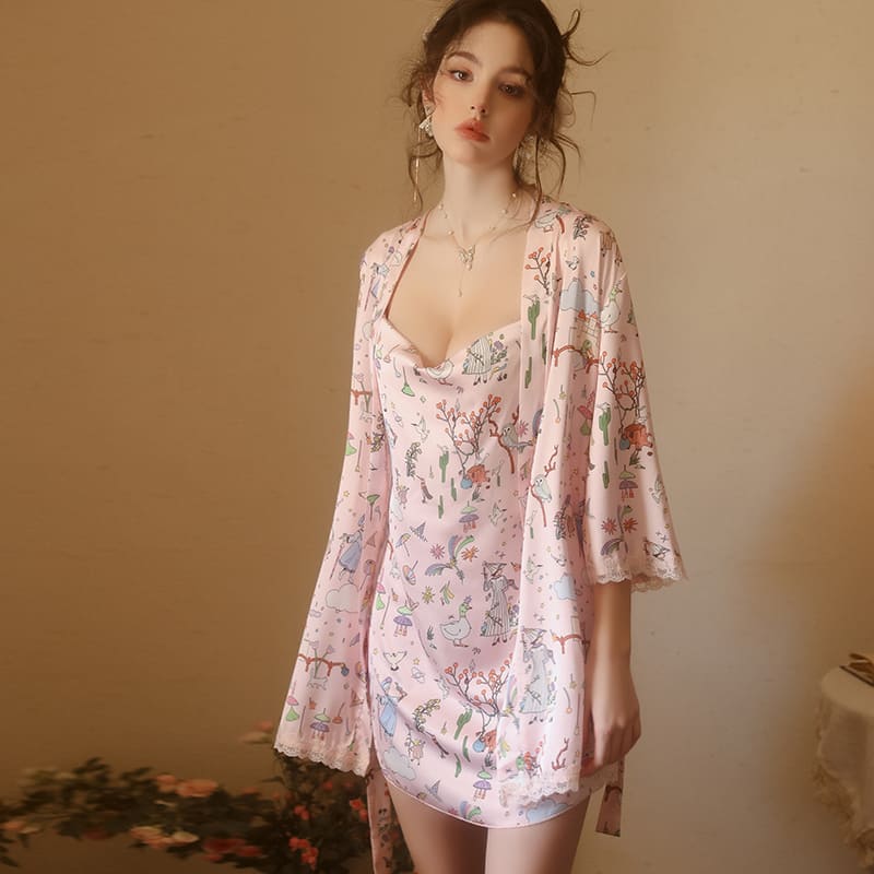 Set de Camisón y Bata de Satén Estampado Amelia 4947 - Image 20