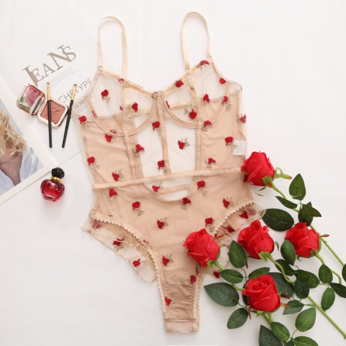 Body Sexy Semitraslúcido con Floral Bordado Camila W629 - Image 2